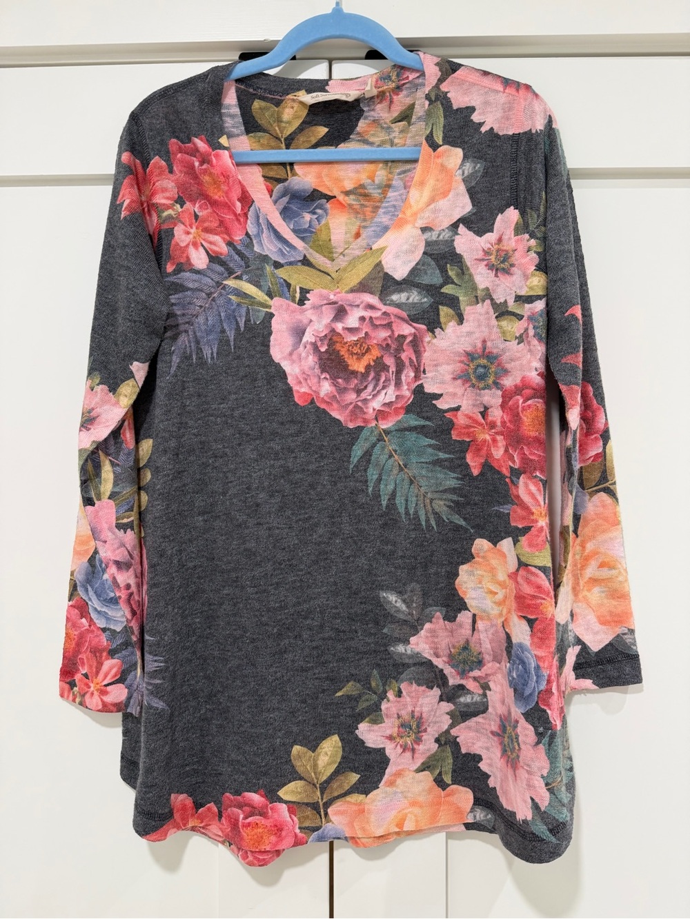 Soft Surroundings Size S Floral Lightweight Long Sleeve Tunic Top Made in USA